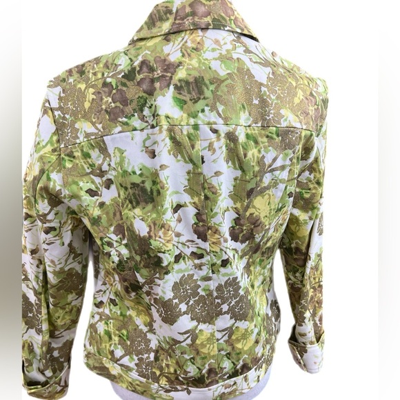 🔥C.L.O.T.H.E.S. BUTTON UP DENIM JACKET GREEN & METALLIC GOLD LEAF POCKETS Med - Picture 2 of 4
